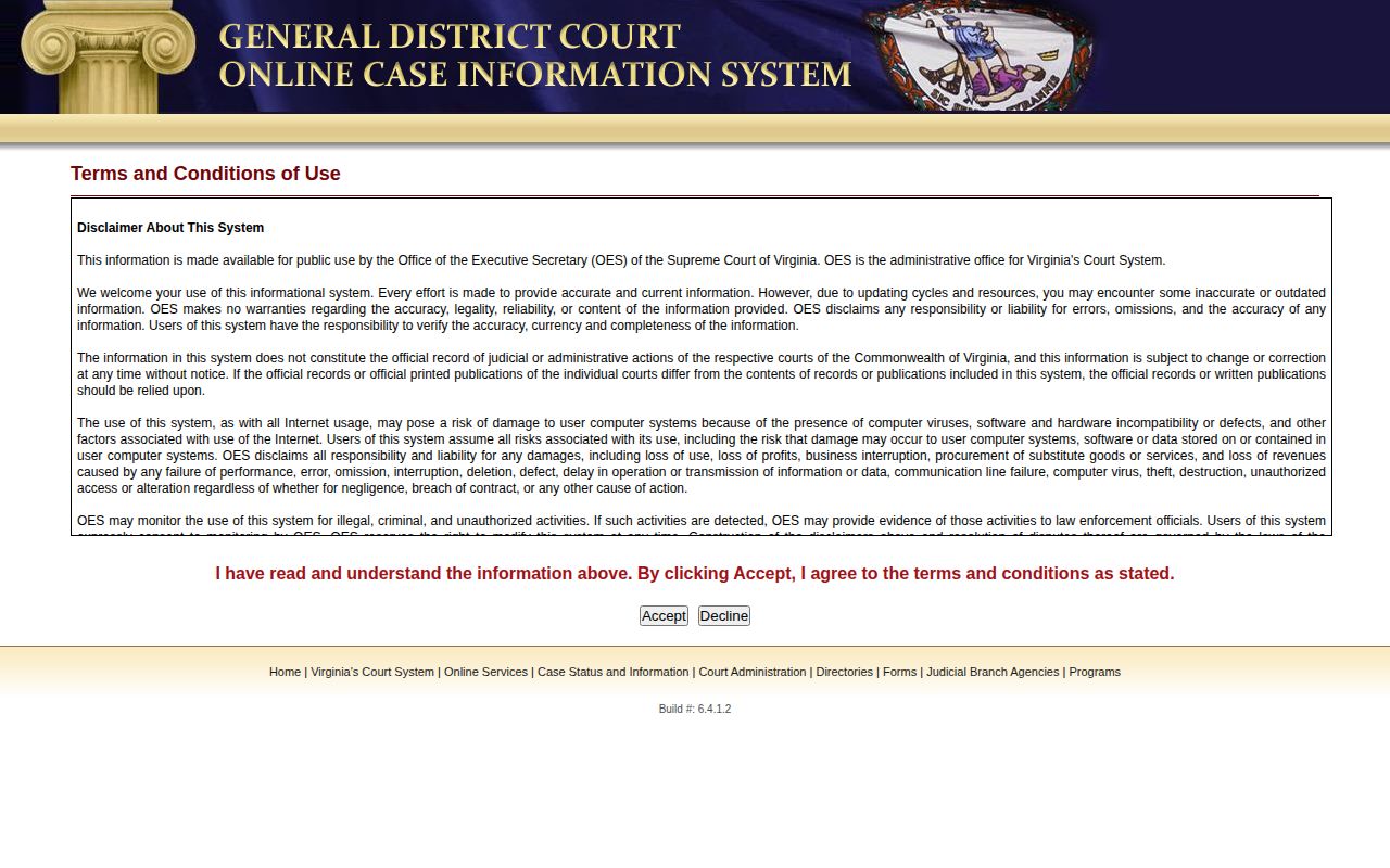 Virginia court case search for Surry County booking disposition